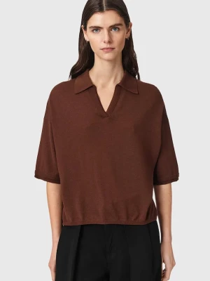 AllSaints polo damskie z wełną BERN brązowy
