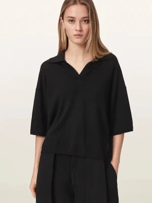 AllSaints polo damskie z wełną BERN czarny