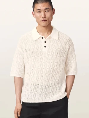 AllSaints polo męskie z dodatkiem wełny CYCLONE beżowy