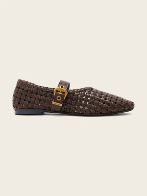 AllSaints sandały skórzane Sabine Woven Flat brązowy
