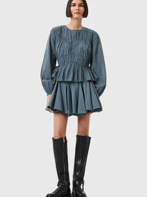 AllSaints spódnica bawełniana TULIP kolor niebieski mini rozkloszowana W016RD
