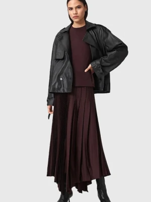 AllSaints spódnica JAX kolor bordowy midi rozkloszowana W065RD