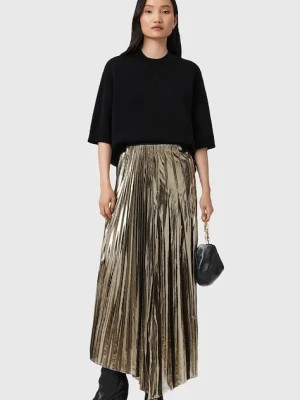 AllSaints spódnica JAX kolor złoty maxi rozkloszowana W064RD