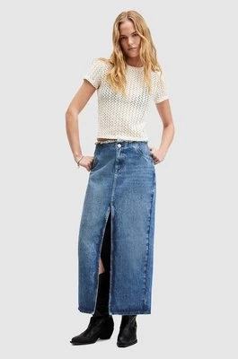 AllSaints spódnica jeansowa bawełniana CYRA MAXI kolor niebieski maxi prosta W021RA