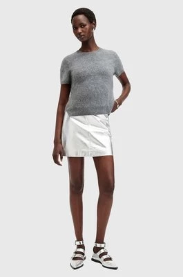 AllSaints spódnica skórzana RENAI SKIRT kolor srebrny mini prosta W058RB