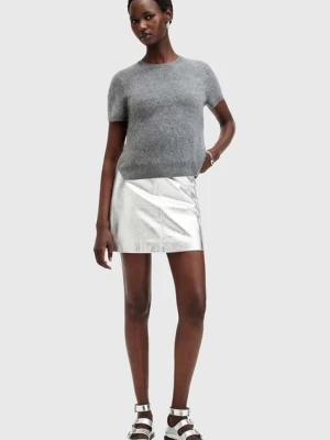 AllSaints spódnica skórzana RENAI SKIRT kolor srebrny mini prosta W058RB