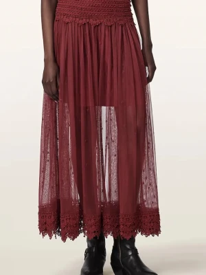 AllSaints spódnica TRIXIE LACE bordowy
