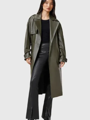 AllSaints spodnie skórzane CORA damskie kolor czarny dzwony high waist W030TC