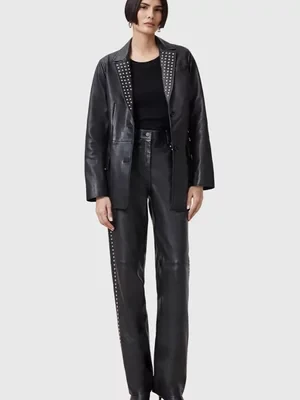 AllSaints spodnie skórzane SAIGE damskie kolor czarny proste high waist W031TC