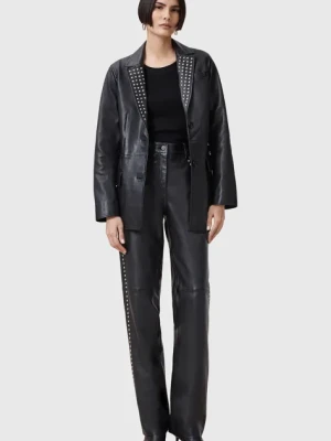 AllSaints spodnie skórzane SAIGE damskie kolor czarny proste high waist W031TC