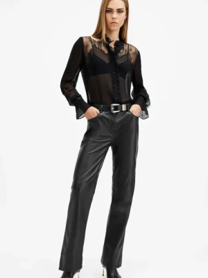 AllSaints spodnie skórzane SAIGE damskie kolor czarny proste medium waist W037TB