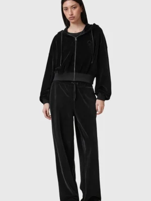 AllSaints spodnie welurowe VIN damskie kolor czarny proste high waist W028TC