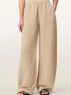 AllSaints spodnie wide leg damskie z dodatkiem lnu JETT beżowy