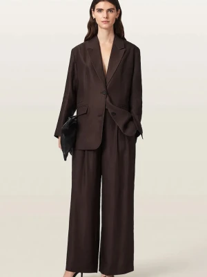 AllSaints spodnie wide leg damskie z lnem CHARLEY brązowy