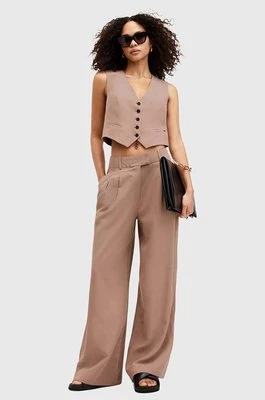 AllSaints spodnie z domieszką lnu DERI LYN kolor brązowy szerokie medium waist WT026Y