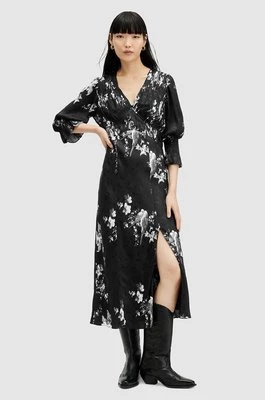 AllSaints sukienka ANI IONA DRESS kolor czarny midi rozkloszowana W003DA