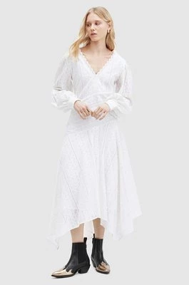 AllSaints sukienka bawełniana AVIANA BRODERIE DRES kolor biały maxi rozkloszowana WD579Z