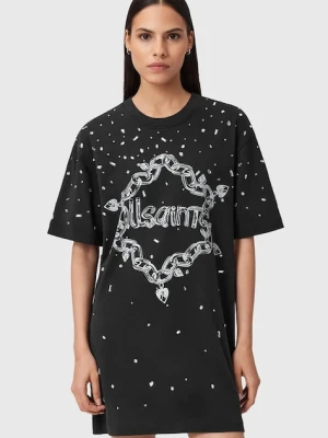 AllSaints sukienka bawełniana DRIP kolor czarny mini oversize W082DD
