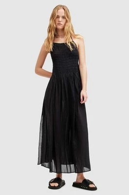 AllSaints sukienka bawełniana IRIS DRESS kolor czarny maxi rozkloszowana W068DA