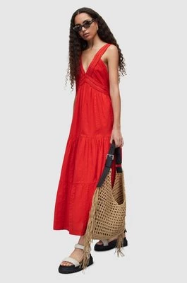 AllSaints sukienka bawełniana RIRI BRODERIE DRESS kolor czerwony maxi rozkloszowana WM253Y