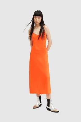 AllSaints sukienka Bryony kolor pomarańczowy midi prosta