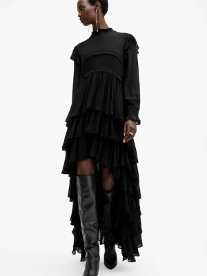 AllSaints sukienka CAVARLY kolor czarny maxi rozkloszowana W254DB