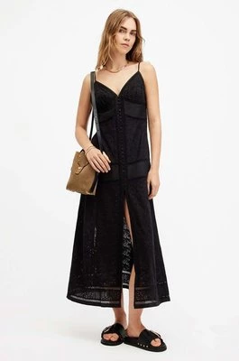 AllSaints sukienka DAHLIA EMB DRESS kolor czarny maxi prosta W083DA