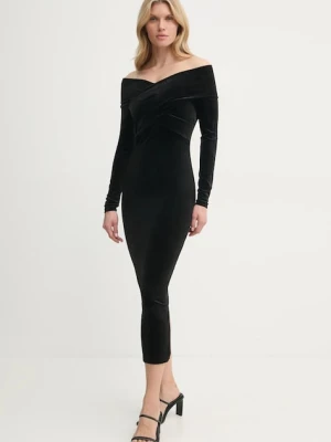AllSaints sukienka DELTA kolor czarny midi dopasowana W037DZ