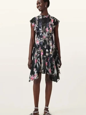 AllSaints sukienka FLEUR kolor czarny mini rozkloszowana W370DC