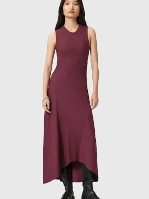 AllSaints sukienka GIA kolor bordowy maxi rozkloszowana W073DD