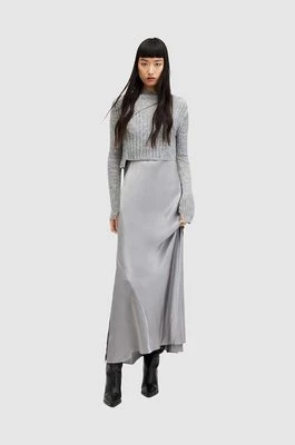 AllSaints sukienka i sweter z wełną kolor srebrny maxi prosta