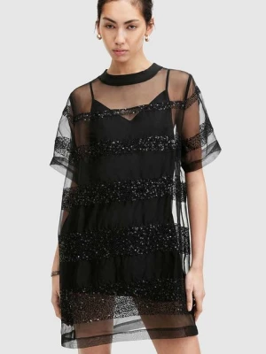 AllSaints sukienka IZABELA EMB kolor czarny mini oversize W006DA