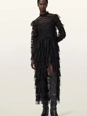 AllSaints sukienka kolor czarny maxi prosta W182DD