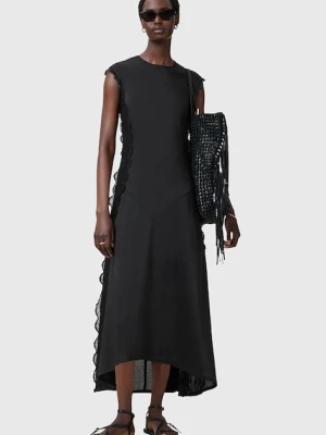 AllSaints sukienka lniana LYRA kolor czarny midi rozkloszowana W248DC