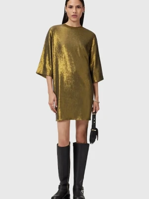 AllSaints sukienka OPAL LOGO DRESS kolor żółty mini oversize W185DB
