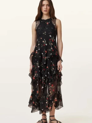 AllSaints sukienka QUINN kolor czarny maxi rozkloszowana W208DC