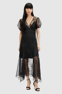 AllSaints sukienka RAYNA LACE DRESS kolor czarny maxi rozkloszowana WD574Z