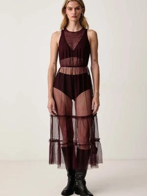 AllSaints sukienka rozkloszowana TERRA bordowy