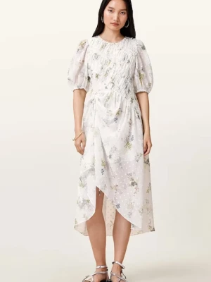 AllSaints sukienka SERENE kolor biały midi rozkloszowana W209DC