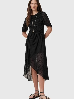 AllSaints sukienka SERENE kolor czarny midi rozkloszowana W117DC