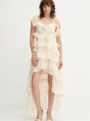 AllSaints sukienka SIENNA kolor beżowy midi rozkloszowana W190DC
