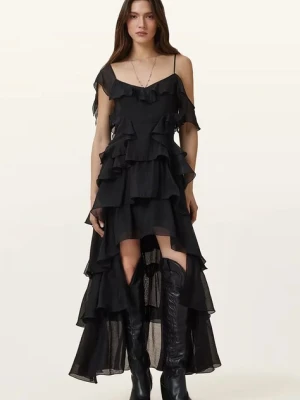 AllSaints sukienka SIENNA kolor czarny maxi rozkloszowana W212DC