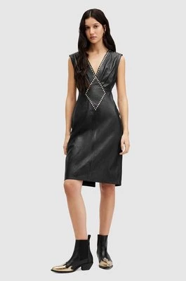 AllSaints sukienka skórzana SYLA LEA STUD DRESS kolor czarny mini dopasowana WL536Z