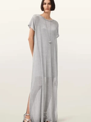 AllSaints sukienka THEA kolor srebrny maxi prosta W236DC