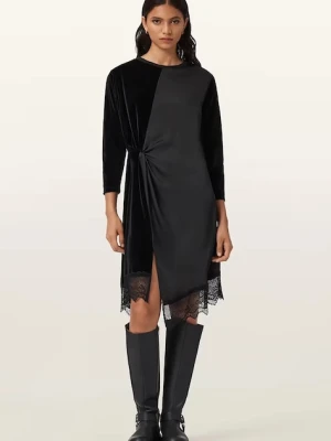 AllSaints sukienka welurowa kolor czarny mini prosta W211DD