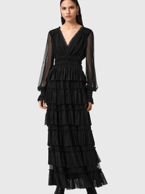 AllSaints sukienka XANTARA kolor czarny maxi rozkloszowana W029DD