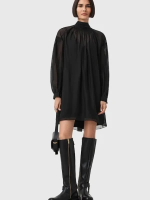 AllSaints sukienka z dodatkiem jedwabiu PEARLA kolor czarny mini rozkloszowana W095DD