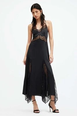 AllSaints sukienka z jedwabiem JASMINE DRESS kolor czarny maxi rozkloszowana W063DA