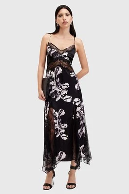 AllSaints sukienka z jedwabiem JASMINE kolor czarny maxi rozkloszowana W029DB