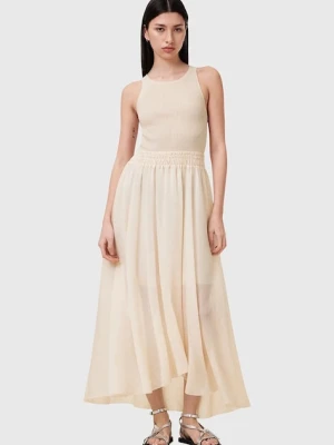 AllSaints sukienka ZENIA kolor beżowy midi rozkloszowana W188DC